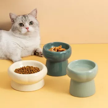 Cute Cartoon Ceramic Elevated Pet Bowl for Tidier Meals