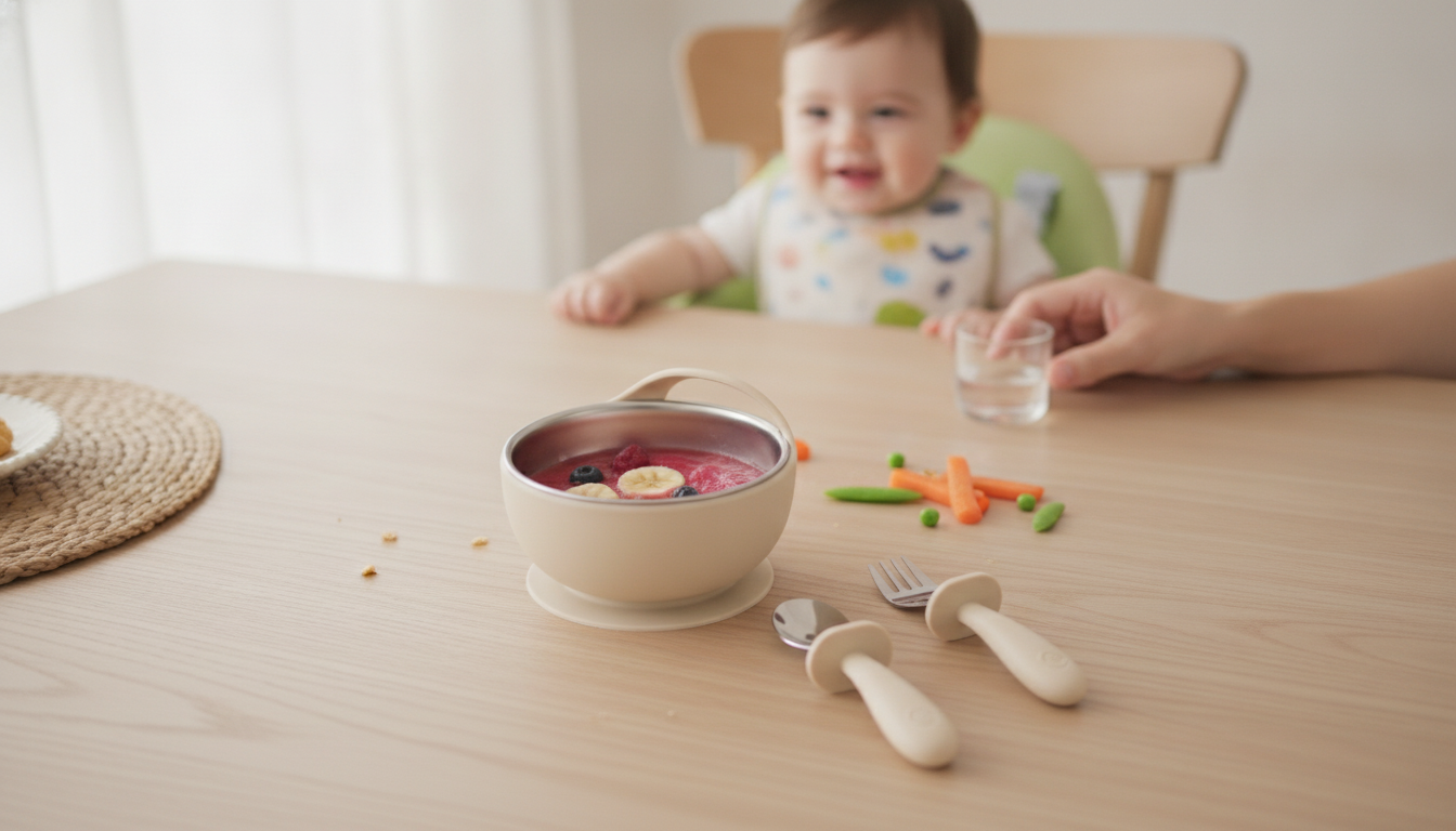 Stainless Steel Baby Feeding Set: Suction Bowl + Utensils